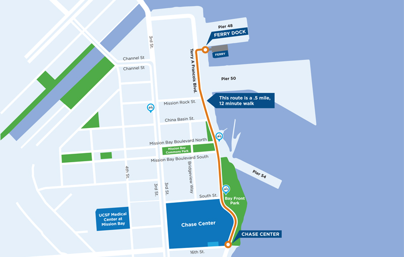 Map from Pier 48 to Chase Center