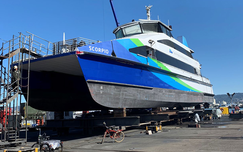 The ferry Scorpio at an Alameda dry dock