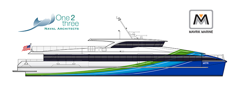 Architectural drawing of Dorado, an upcoming San Francisco Bay Ferry vessel